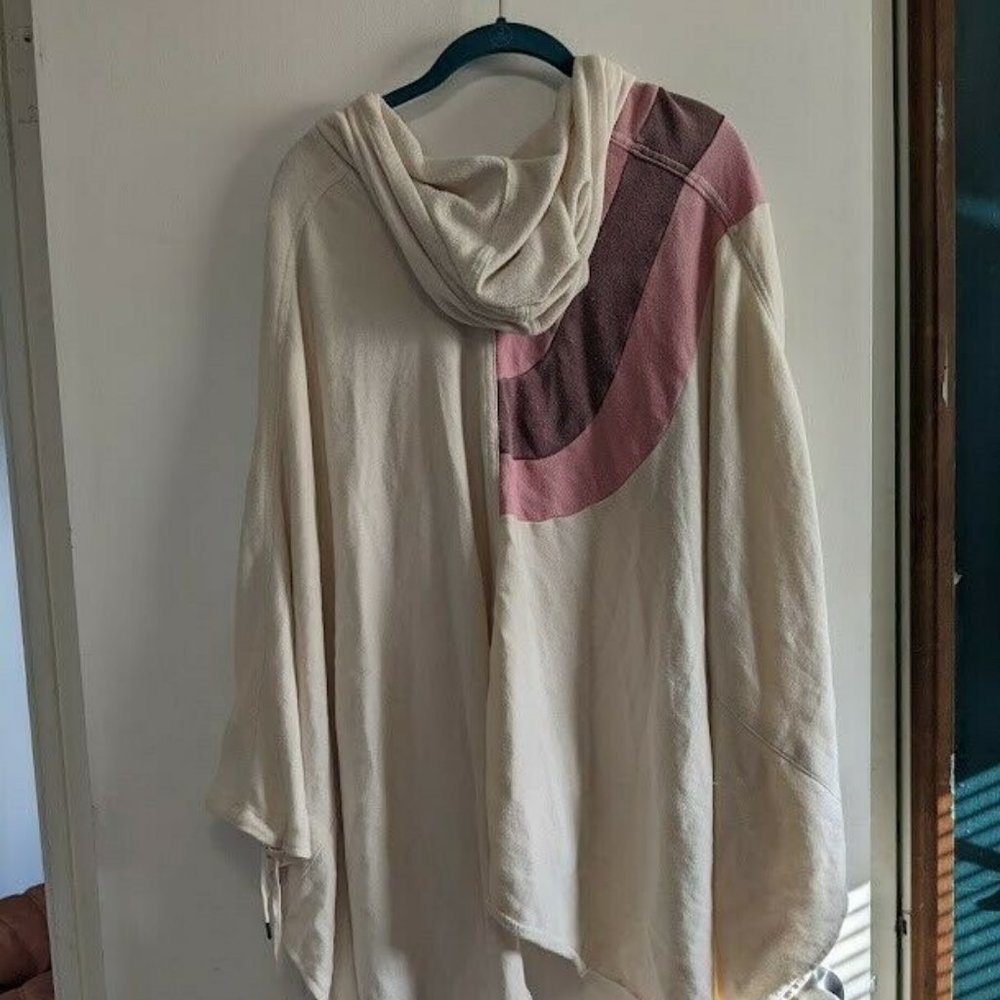 Free People Sweatshirt Poncho Hood Oversize EasyFit Ivory Pink Rainbow XS/S